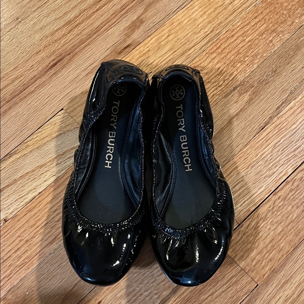 Tory Burch Shiny Black Ballet Flats